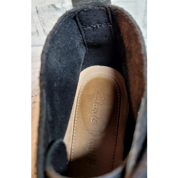 CLARKS Ankle Boots Womens 7.5M Black Leather Suede Lace-Up Contrast Trim Goth - Picture 8 of 11